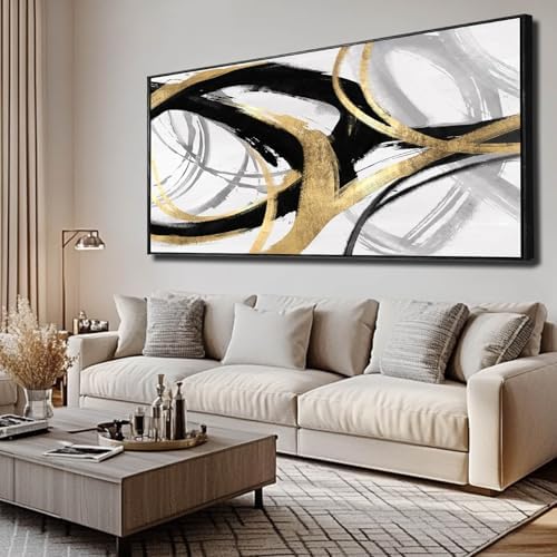 Large Canvas Wall Art Room Decor Framed Wall Art Abstract Line Paintings Home by SOUGUAN