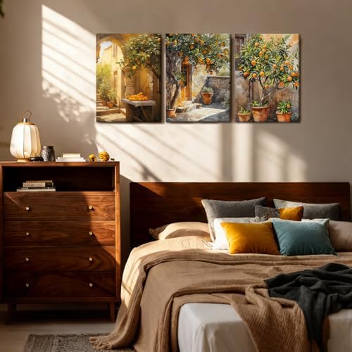 RZIGERNO 3 Pcs Orange Tree Canvas Wall Art Mediterranean Courtyard Lemon - Image 3