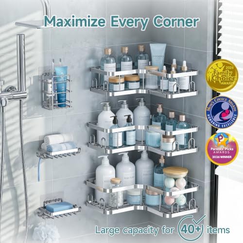 Veken Large Capacity Corner Shower Caddy 6-Pack, Advanced Rustproof Design - Image 2