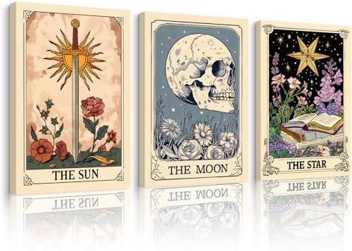 Tarot Card Wall Art Sun Moon Canvas Wall Decor Mystical Astrology Wall Art Boho by Unknown