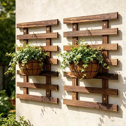 Pack of 2 Vertical Wooden Wall Planter Trellis - Image 6