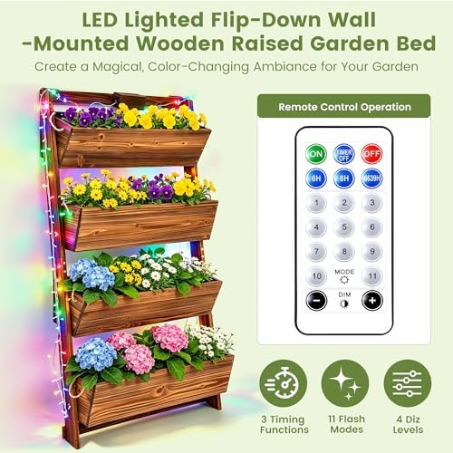 4ft 4-Tier Lighted Wall-Leaning Wooden Vertical Garden Planter - Image 3