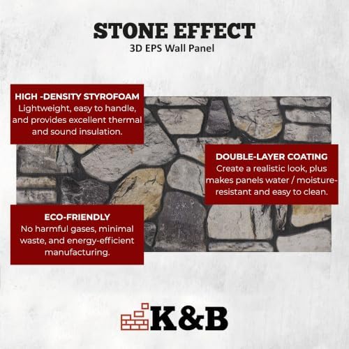K&B Panels 3D Wall Panels, Stone Effect Styrofoam Wall Panelling Kit, - Image 5