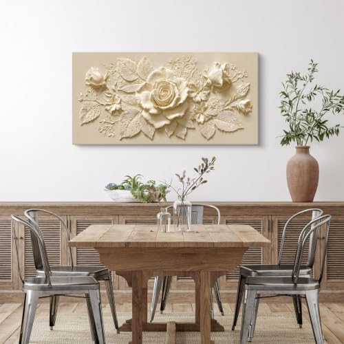 Modern Elegant Cream Flower Canvas Wall Art - Image 6
