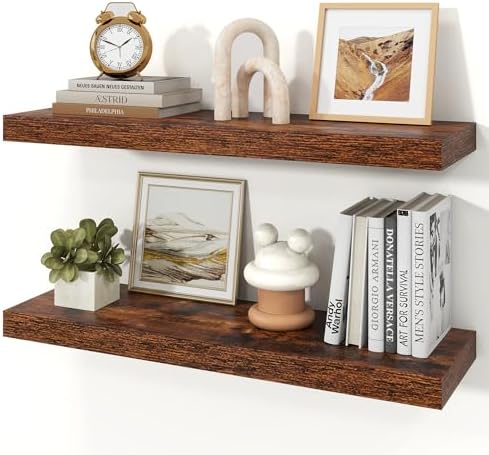 30" Brown Floating Shelves Wood Wall Shelf, Rustic Brown by Ornawit