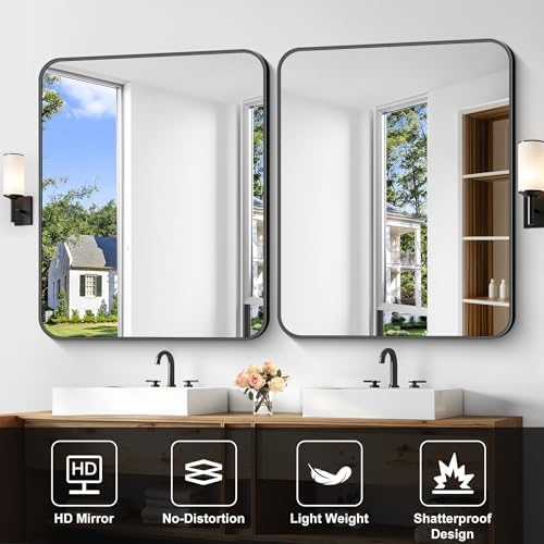 2pcs Bathroom Mirror, 36 x 30 inch Metal Framed Black Rectangle Mirror - Image 7