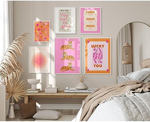 Preppy Wall Art Pink Orange Wall Decor Trendy Canvas Wall Art Aesthetic - Image 6