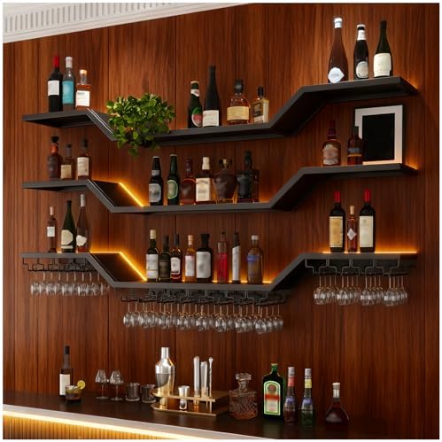 70.8"Modern LED Wine Rack Wall Mounted, 3-Tier Floating Bar Shelves by TAUODUYY