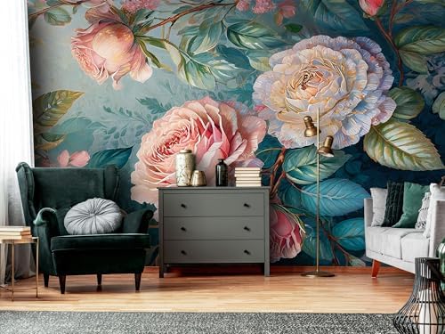 Big Rose Blossoms Landscape Mural Flowers Peel Off Adhesive Wallpaper Bedroom - Image 4