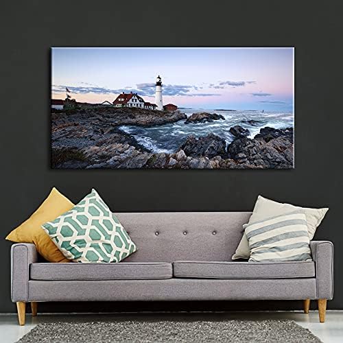 Wieco Art Portland Lighthouse Canvas Prints Wall Art Ocean Sunset Beach - Image 3