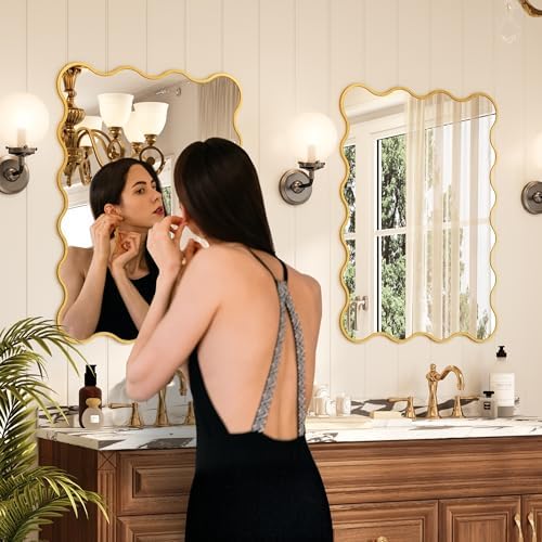 Kelly Miller 30x40 Gold Scalloped Mirror, Wavy Edge Decorative Wall Mirror - Image 2