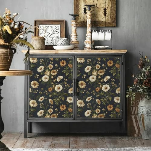 Livebor Dark Daisy Floral Wallpaper Peel and Stick Wallpaper16.9in x196.8in - Image 4