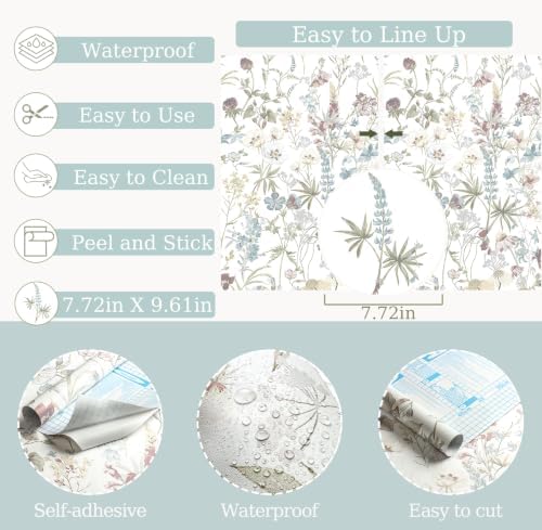 Blue Floral Peel and Stick Wallpaper Boho Leaf Self Adhesive Wallpaper - Image 5