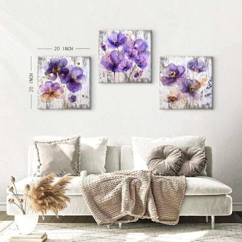 Flower Wall Art Purple Wildflower Wall Decor Purple and Gold Floral Picture - Image 3