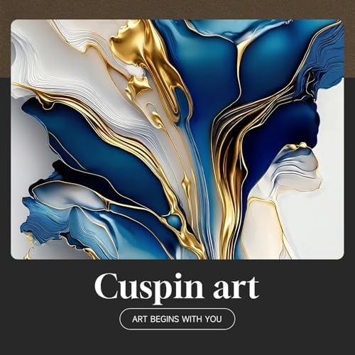 Extra Large Framed Blue White and Gold Abstract Wall Art, Vertical 40x60 In - Image 7