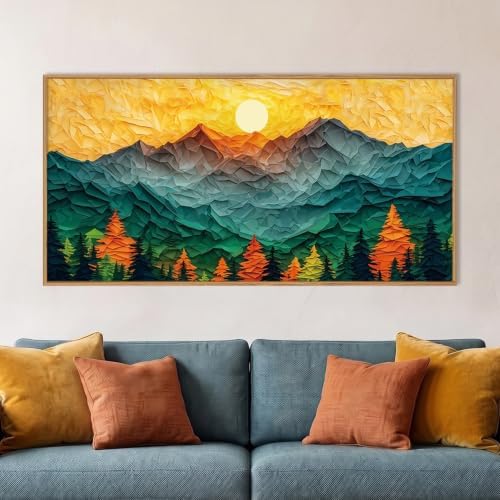 Abstract Boho Mountain Framed Canvas Wall Art Set-40"x20"x1 by Celestdeco