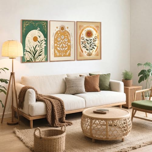 CHDITB Bohemian Sun Floral Framed Canvas Wall Art Set, Mystical Nature Wall - Image 4