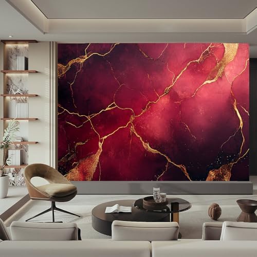 Burgundy Gold Wallpaper Mural Marble Texture Black Style Interior Wall Decor - Image 2