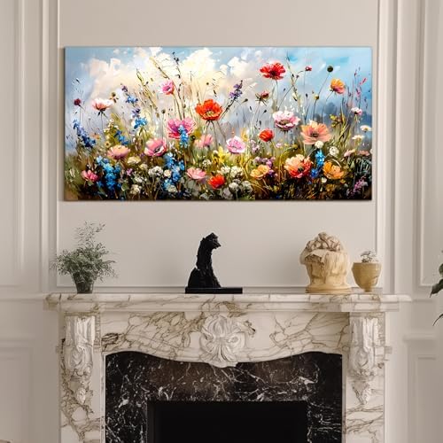 SERIMINO Large Floral Wall Art, Flower Market Canvas Art 29"X57" - Image 4