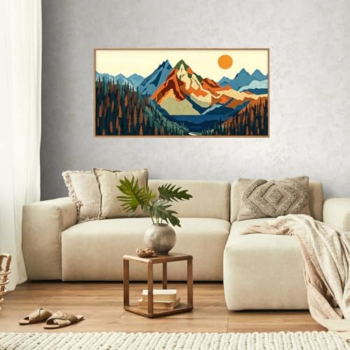 FWIEXA Vintage Mountain Framed Canvas Wall Art Set, Boho Sunrise Wall Prints - Image 4