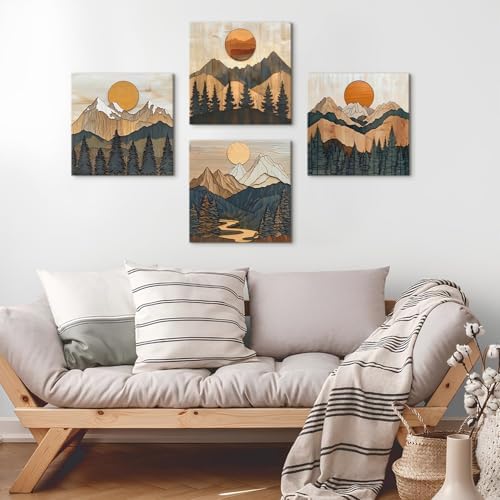 Boho Mountain Wall Art Mid Century Modern Decor Sunset Forest Landscape Canvas - Image 6