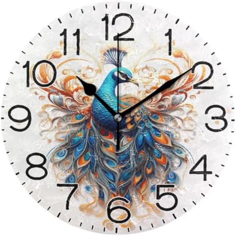 ALAZA Peacock with Beautiful Feather Wall Clock Battery Operated Non Ticking by ALAZA