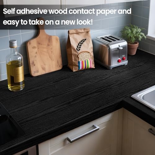 COSNIGHT Black Peel and Stick Wallpaper, Wood Grain Contact Paper - Image 4