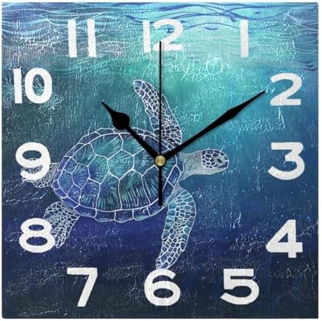 Beautiful Ocean Blue Water Sea Turtle 8 Inch Square Wall Clock, Non Ticking by Peystean