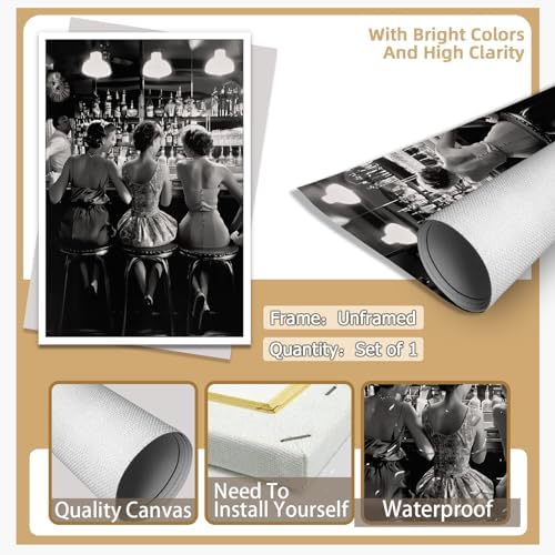 Vintage Black and White Posters Trendy Women Drink Cocktail Wall Art Funky - Image 7
