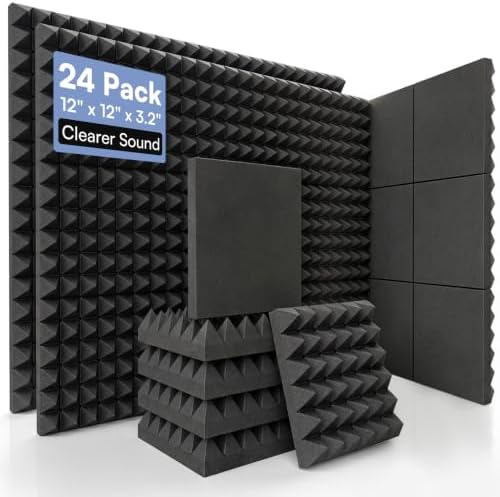 GUERRI 24 Pack Acoustic Foam Panels 12" x 12" x 3.2" Pyramid Design Sound Proof by GUERRI