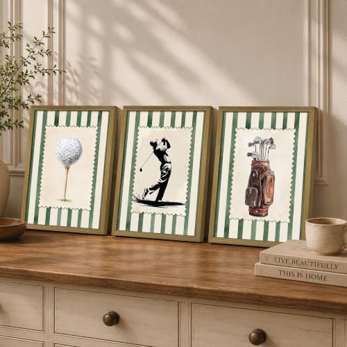 wanyun Vintage Golf Wall Art Set of 3 Canvas, Sports Framed Poster, Neutral - Image 2