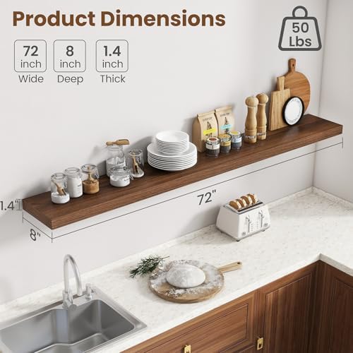 72 Inch Floating Shelves for Wall, 8 Inch Deep, Invisible Brackets - Image 3