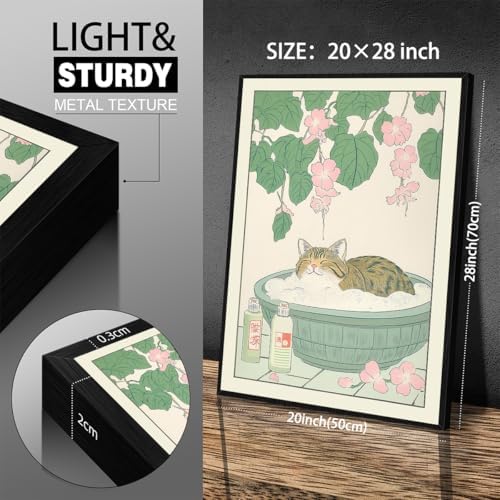 Black Framed Canvas Wall Art Posters Tabby Cat In Bathtub Prints Rustic Neutral - Image 2