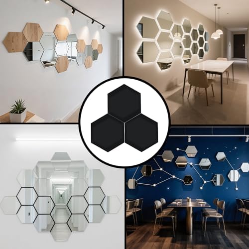 Hexagon Mirror Wall Stickers, 3 Inch Black - Image 6