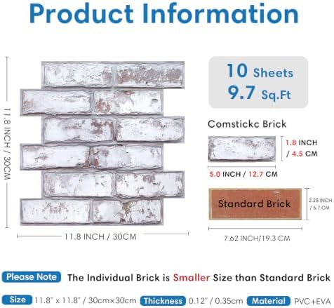 COMSTICKC 3D Peel and Stick Faux Brick Wall Panels - Image 4