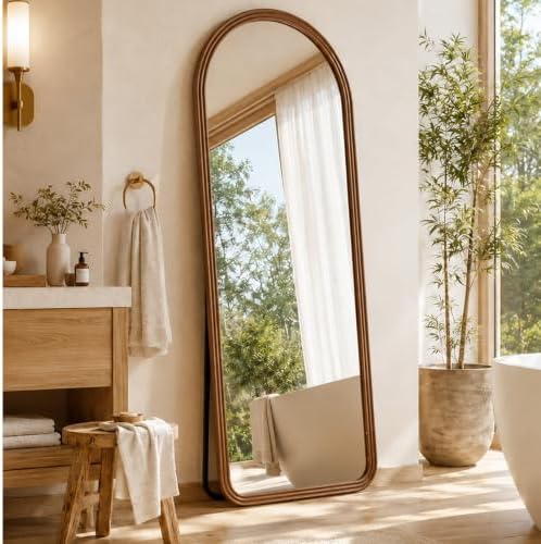 24x65 Inch Wood Arched Full Length Floor Mirror by Unknown