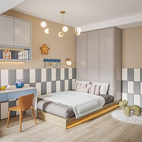 YLL Peel and Stick Headboard Grey Upholstered 3D Anti-Collision Wall Padding - Image 3