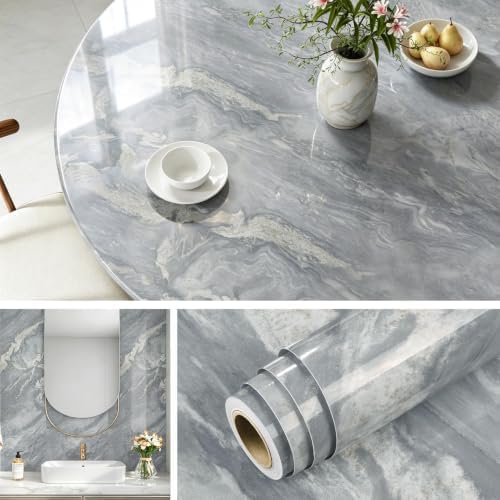 Livelynine 15.8x394 Blue Gold White Marble Peel and Stick Countertop Contact by Livelynine
