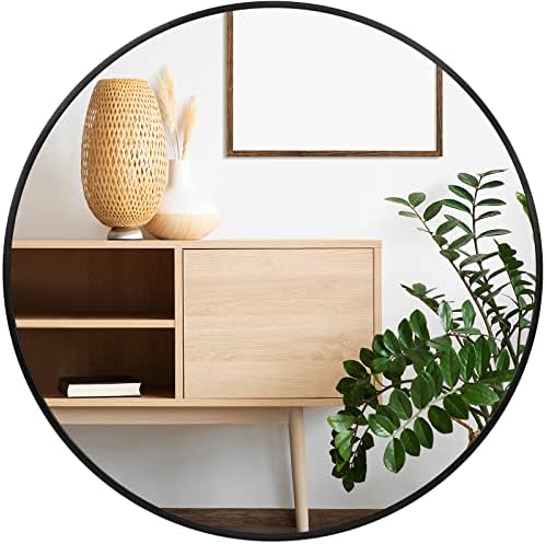 Black Round Mirror 24 Inch, Wall Circle Mirror by Fabuday