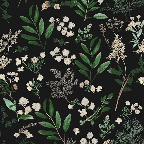 Laatse Vintage Dark Green Floral Leaf Peel and Stick Wallpaper 17.5"x393" by Laatse