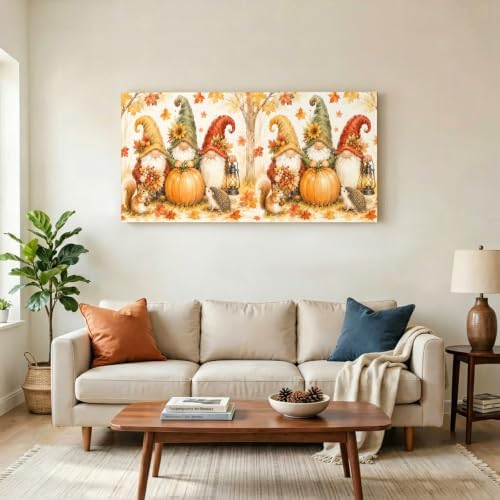 Thanksgiving Gnomes Large Wall Art Fall Pumpkin Squirrel Maple Leaf Countryside - Image 3