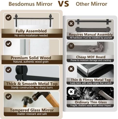 Besdomus Rustic Bathroom Vanity Mirror: 22"x30" White Farmhouse Barn Door - Image 4