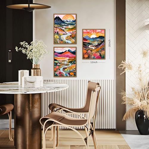 Floating Framed Boho Colorful Wall Art, Abstract Watercolor Mountain Landscape - Image 3