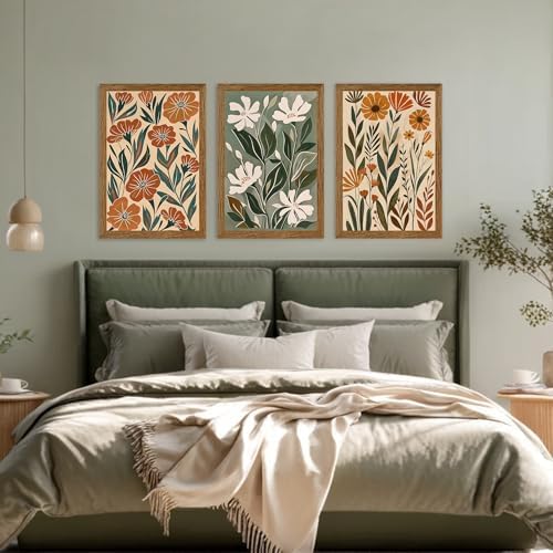 Urmoya 3 Pieces Boho Floral Decor Flower Market Wall Art, 16x24 Inch - Image 3