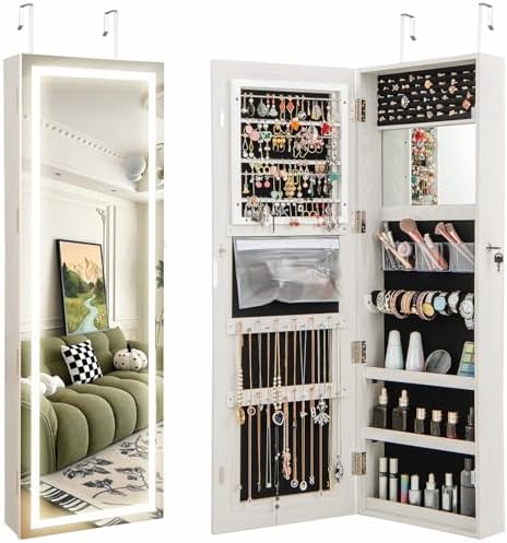 CHARMAID LED Mirror Jewelry Cabinet, 47.2'' Jewelry Armoire by CHARMAID