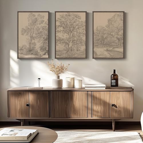 Large Framed Vintage Neutral Tree Sketch Wall Art - Image 3
