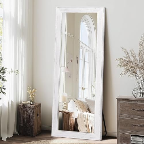 65x24in Full Length Mirror, Rustic White Beveled Wood Frame by ABSWHLM