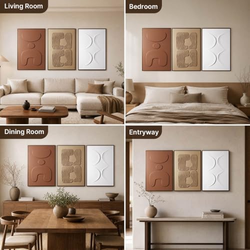 Thalasse Large 3D Textured Framed Abstract Wall Art Set of 3, Earth Tones - Image 7