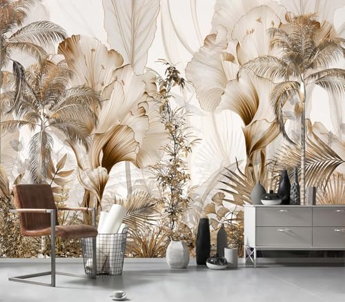 Modern Neutral Beige Abstract Tropical Leaves Art Wallpaper Peel and Stick by Unknown