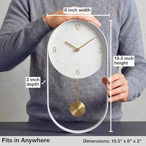 Driini Modern Pendulum Wall Clock – Small Vertical Design in White and Gold - Image 3